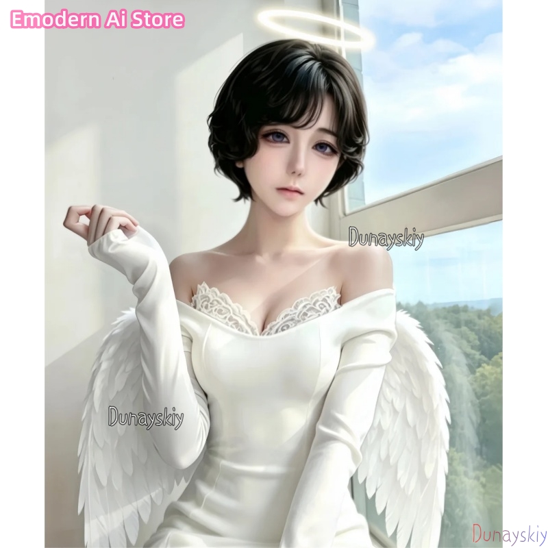 Anime Cosplay Cafe - فستان سهرة أبيض جديد بتصميم كروس